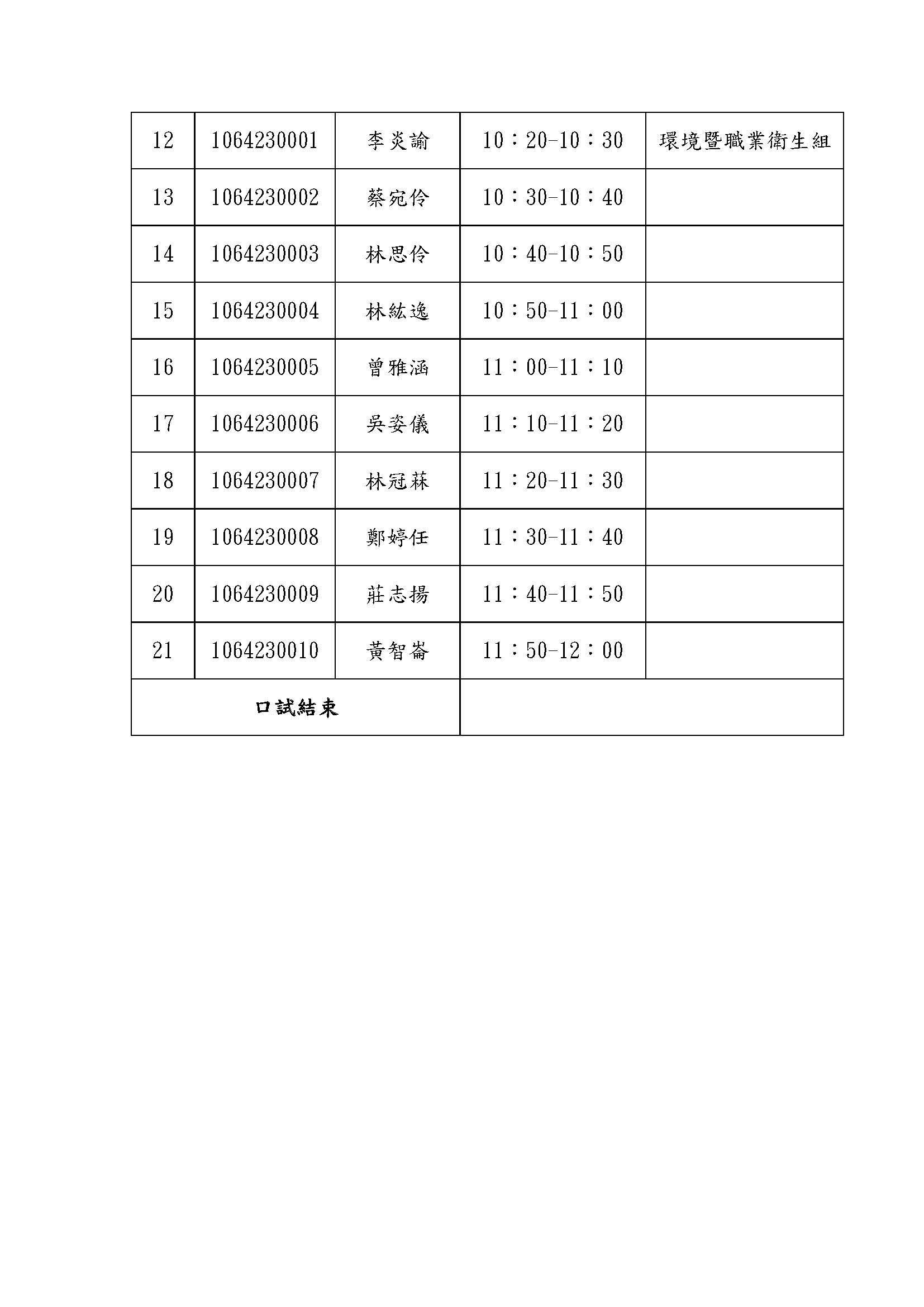 106 公衛系碩士班甄試面試時間表 1051114 頁面 2
